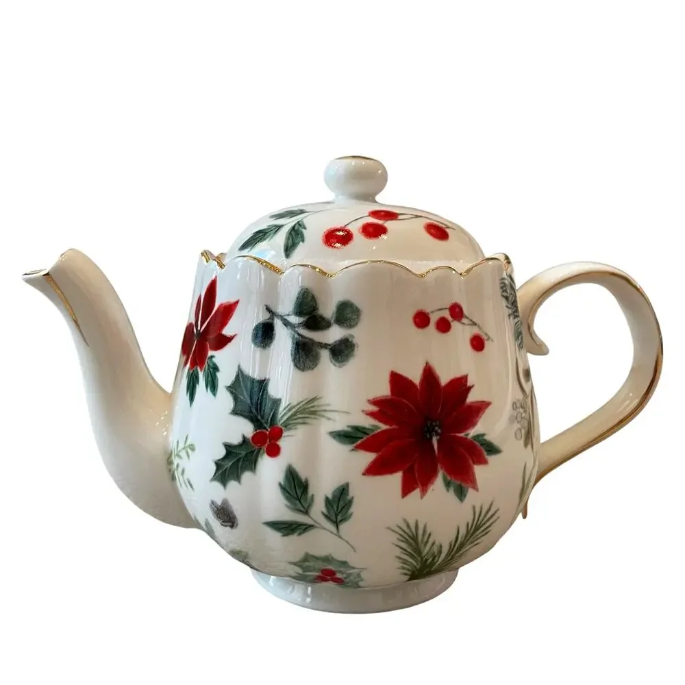 Grace Teaware Poinsettia Porcelain Teapot New Release 2024 Christmas Holiday
